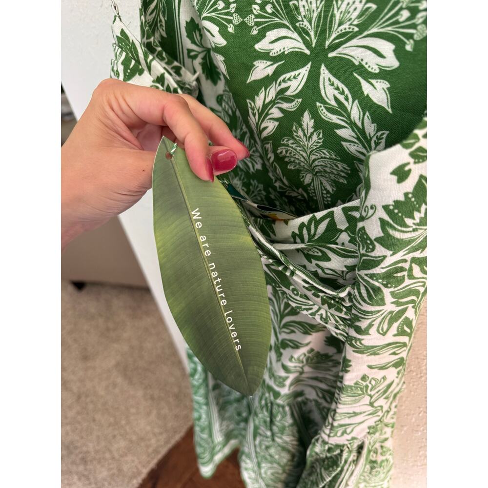 FARM RIO Delicate Tapestry Green Linen Midi Dress Size Small NEW - Picture 10 of 13